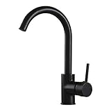 OWOFAN Modern Single Handle Kitchen Bar/Prep Sink Faucet Hot and Cold Water, Brass Black WF-7114R