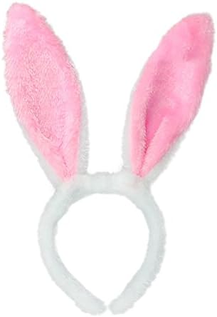 Bunny Ears Headband Rabbit Hairband Easter Party Gift for Girls Plush Headwear Cosplay Woman Hair Accessories (Pink)