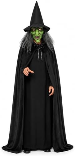 2 máscaras de bruja de Halloween con pelo negro y sombrero, disfraz de cosplay de terror