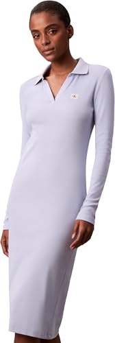 Donna Abito a Polo Woven Label Midi a Costine, Blu (Casual Blue), M