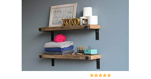 Amazon Com Urban Legacy Reclaimed Barn Wood Shelves Amish Handcrafted In Lancaster Pa Rustic Industrial With Raw Metal Brackets Set Of 2 36 Inches Long 9 Inches Deep 2 Inches Thick Natural Home Kitchen