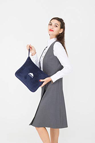 BlueHills Premium Memory Foam Neck Travel Twist Airplane Pillow in Super Soft Velvet Cover & Travel Accessories in Carry case Bag with Hand Luggage Belt and Carabiner Navy (NeckPillow-Navy)