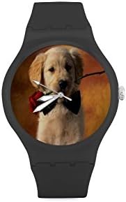 Birthday Gift Lovely Dogs and Red Roses Unisex Round Rubber Sport Watch