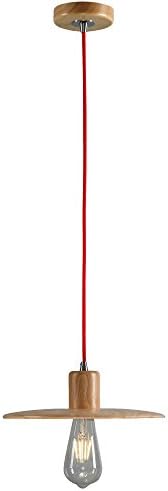 Nostralux® Premium Modern Designer Scandinavian Style Wood Ceiling Lamp Shade Retro Pendant Light Featuring an E27 Pendant Lamp Holder & RED Fabric Cable (Nordic Wood) – 2016 NEW Edition [Energy Class A++]