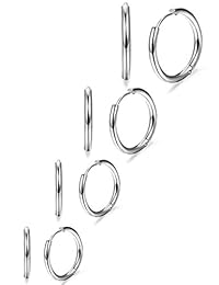 ORAZIO - Juego de 4 pares de pendientes de aro de acero inoxidable para mujer, de 10 a 0.630 in
