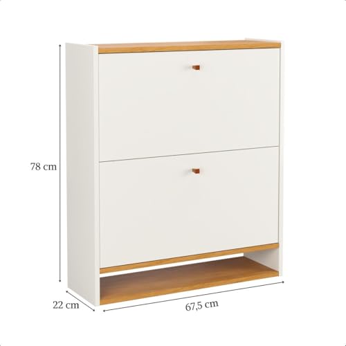 Sapateira Safira 2 Portas Basculante 15 Pares Calçados Nicho Inferior Organizador Decoração Quarto Sala Hall Entrada Apartamento Compacta (Off White/Cinamomo)