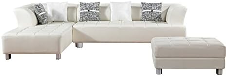 American Eagle Furniture AE-L138L-IV Aventura CollectionFaux Leather Sectional Sofa with Ottoman, Ivory