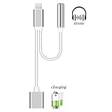 AIDOUT 2 in 1 Lightning Adapter for iPhone 7 / 7 Plus / iphone 6S / 6 Plus - 3.5mm Audio Adapter Cable - Lightning Charger Earphone Jack Cable - Silver