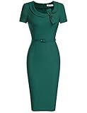 MUXXN lady Flattering Short Sleeve Solid Color Party Pencil Dress (L Drak Green)