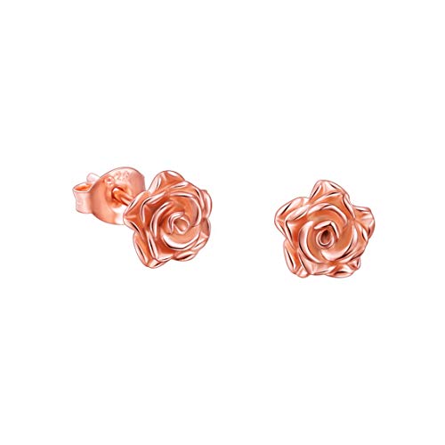 DAOCHONG S925 Sterling Silver Women's Rose Flower Stud Earrings Romantic Gift for Women Girls, Rose Gold-Plated Earrings — image 1