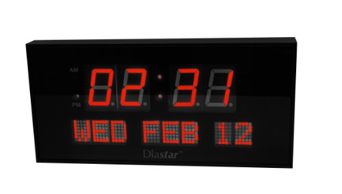 Diastar Big Oversized Digital LED Calendar Clock with Day and Date - Shelf or Wall Mount (16Inch, Red)