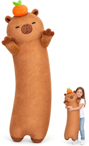 Mewaii Langes Capybara Plüsch 5 Größen, 120% Extra Füllung Riesiges Plüsch Kinder Körperkissen, Kawaii Niedliches Capybara Plüschtier, Großes Langes K