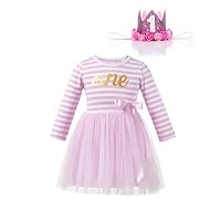 VOGUEON Baby Girls Birthday Dresses 1-2 Years Old Tulle Tutu Party Clothes & Glitter Crown & Gift Box