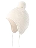 Connectyle Toddler Infant Baby Knit Kids Hat Fleece Lined Beanie Skull Cap with Earflap Warm Winter Beanies Cap,White,S:6M-1.5T(17.3inches-18.5inchesHead Girth)