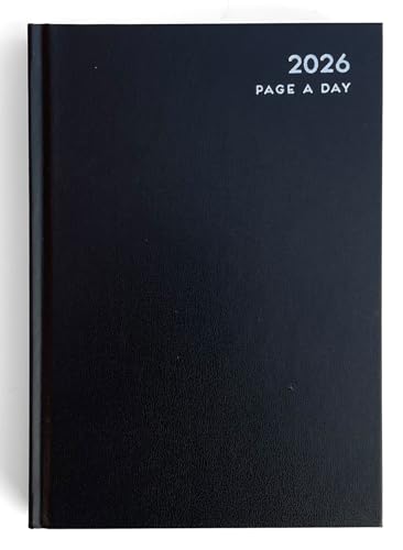 ELITEALPHA 2026 A4 Daily Diary – Page Per Day (Full Page Weekends), Black Hardcover Planner w/ 2026 Year Overview, Notes, Contacts, Monthly Tabs & More – Large Appointment Book for Office, School