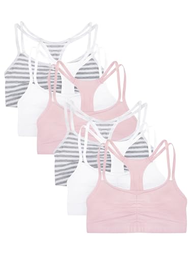 Fruit of The Loom Women's Spaghetti Strap Cotton Pullover Sports Bra, Stripe/Stripe/White/White/Blush/Blush