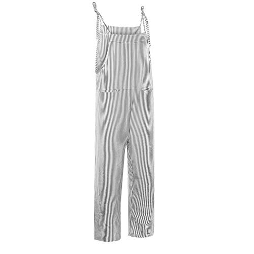BEAUTYVAN Women Cotton Linen Cropped Pants Overalls Jumpsuits Stripe Poled Distressed Casual Loose Fit (XL, Black)