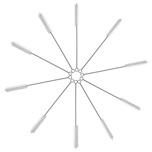Haneye Drinking Straw Brush,Flexible Bendable Tube Pipe Cleaner Soft Smoothie Hydroflask Reusable Stainless Steel Nylon Straw Brush Kit For Daily Living Straw Cleaning 7.6"x8 mm/10 mm 10pcs Set
