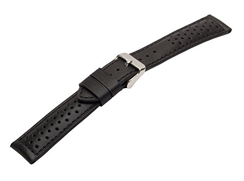 Strapped For Time 22mm Black/Matching Stitch Rally Perforated Calfskin Watch Band