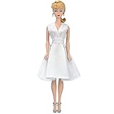 E-TING Handmade Fashion Doll Clothes Short Skirt Captivating Wears Dress for Girl Dolls (White Attractive V Collar Dress)