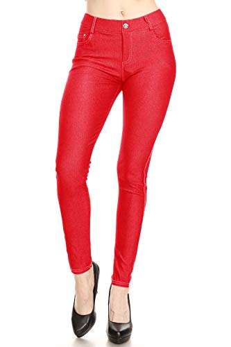 Stretchy Comfy Pockets Solid Skinny Jeggings Jean Pants S-3XL Red 3XL at Amazon