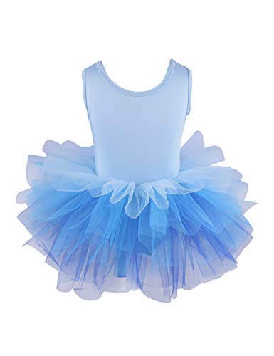 Girls' Camisole Dance Tutu Dress with Back Bow-Knot Ballet Leotard for Dance, Gymnastics and Ballet 5-6 Years Blue
