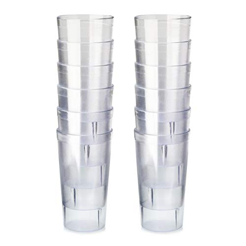 Set of 12 Plastic Restaurant Cup Pebbled Tumblers 16Ounce Clear