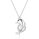 QLUYCKW Dolphin Necklace Gold Silver Rhinestone Dolphin Pendant Necklace with Dolphin Beach Caring for The Marine Environment Themes Birthday Jewelry for Women