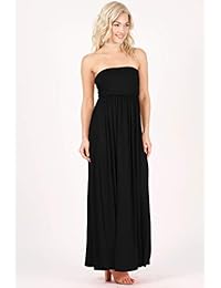 Maxi vestido sin tirantes de cintura elástica de longitud completa para mujer, fabricado en EE. UU.