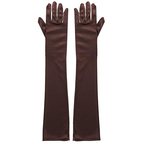 Xuhan 15"/ 21" Long Flapper Evening Opera Satin Gloves for Women Elbow Length 1920s (21 inches-Brown)