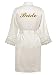 Swhiteme Bride Robe with Lace Trim, Small/Medium, Gold Glitter, White