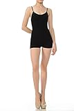 7Wins Women Catsuit Cotton Lycra Tank Spaghetti Strapped Short Yoga Bodysuit Jumpsuit S-Plus (Small, Black)