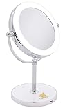 Milzie Portable Double Sided Makeup Mirror with Natural White LED Lights, 1x/10x Magnification Lighted Makeup Mirror for Bathroom or Bedroom Countertop, with Rechargeable Battery and Wireless