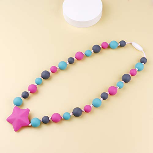 TUXEPOC Sensory Chew Necklace for Kids,Girls/Boys Silicone Teething Necklace for Baby,Oral Sensory Chew Toys Teether Necklace Chewing Designed for Autism, ADHD, BPA Free Chew Beads (Pink)