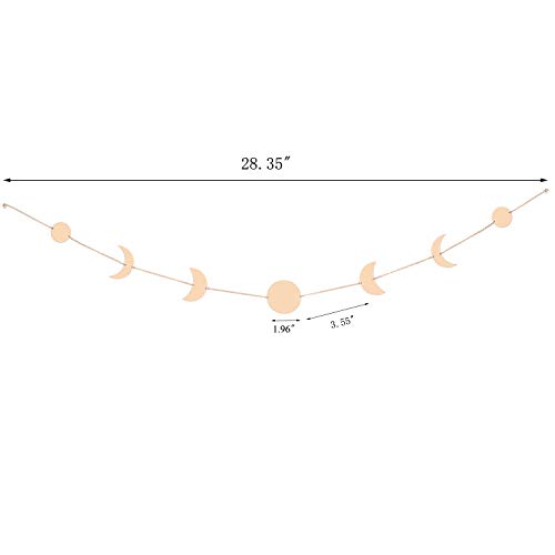 Moon Phase Wall Hanging, Manicer Moon Phase Garland Boho Moon Wall Art with Chains Celestial, Gold Shining Wall Hanging Ornaments, Retro Style Home Wall Décor for Apartment Living Room Bedroom Wedding