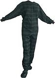 Big Feet Pajama Co. Blue Plaid 100% Cotton Flannel Adult Footed Pajamas with Drop Seat