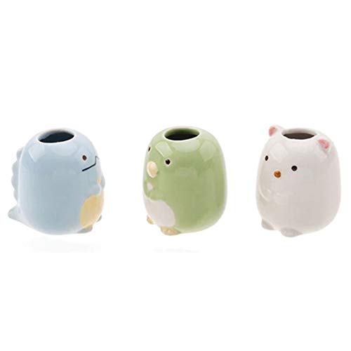 GARASANI Mini Ceramic Toothbrush, Toothpick Holder Cartoon Animal Tooth Brush Stand Kids Toothbrushes Storage Rack Toothpick Approx 350 (White cat) - Thumbnail 3