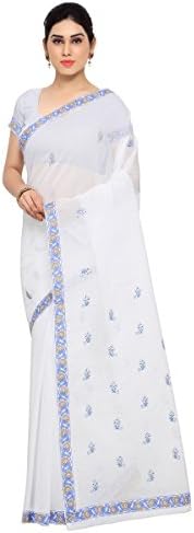 Aksaa Fashion Women's Indian OffWhite Embroidered Blended Cotton Saree, Sari with Unstitched Blouse Piece