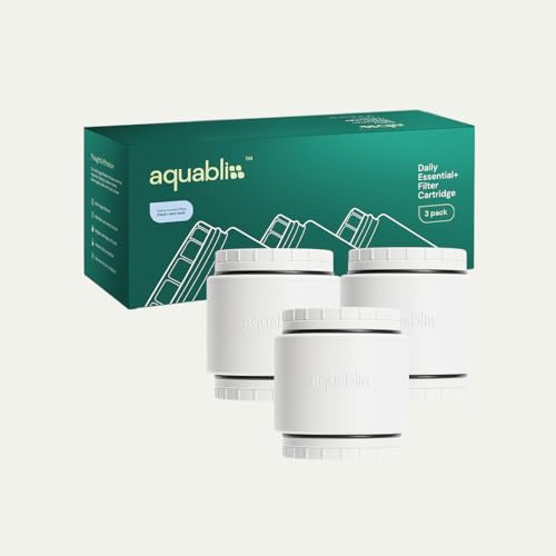 Aquabliss SFC500 Daily Essential+ Filter Cartridge - White (3-Pack) | 44% more filter media with coconut shell carbon for tougher water. Replace every 3-6 months depending on water quality