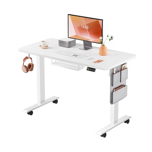 MAIDeSITe Height Adjustable Electric Lift Table, 100 x 60 cm Standing and Sitting Table with Cable Tray, Hook and Storage Pockets, Lift Table with Memory Controller