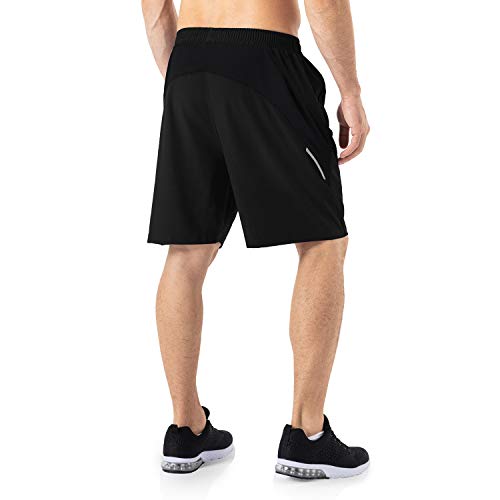 Sportshorts voor heren, korte broek, sneldrogend, sportbroek, licht met ritsvak, zwart/donkergrijs, XL - Image 4