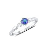Sterling Silver Simulated Rainbow Topaz Stackable Ring (Size 4 - 10)