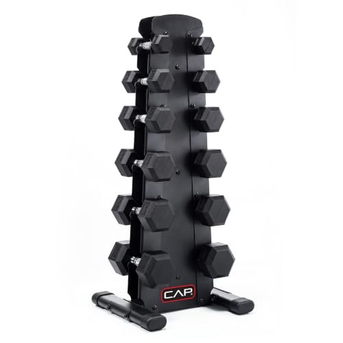 CAP Rubber Coated Dumbbell Weight Set with Rack