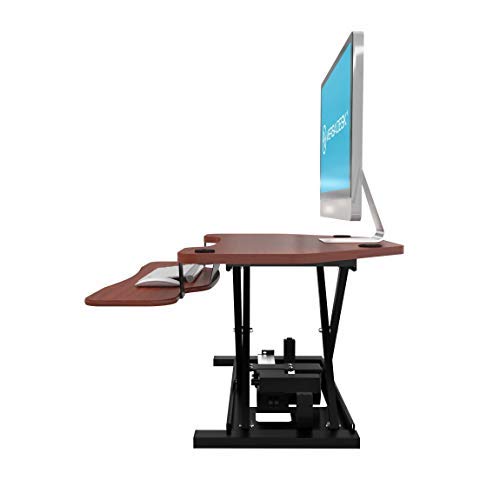 VersaDesk Power Pro Corner - 36" Electric Height-Adjustable Standing Desk - Sit to Stand Desktop with Keyboard and Mouse Tray - Cherry - Thumbnail 7