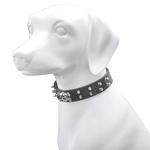 Spiked Leather Dog Collar, Adjustable Cool Skull Pet Collars, 2 Rows Bullet Rivets Studded PU