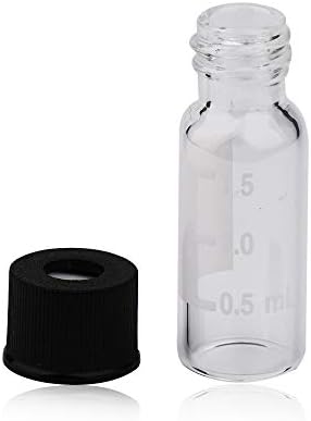 100 X 2ml Clear Top Vial Graduated with Writing Area, 8-425 ABS Screw Top Cap for Red PTFE/White Silicone Septa + Black,Dram Bottle for Essential Oil Chemistry Lab Test Aromatherapy Reagents Cologne