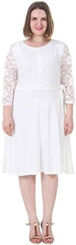 Sapphyra Women's Plus Size Scoop Neck Lace Sleeve Belt Briesmaid Dresses 1X-5X