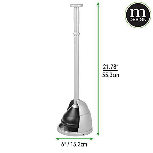 mDesign Plastic Toilet Bowl Plunger Set with Drip Tray, Compact Discreet Freestanding Bathroom
