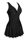 COCOPEAR Women's shaping body One Piece swimdress printed skirted puls size Swimsuit(FBA)