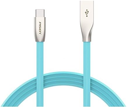 USB Type C cable (Blue), Pisen USB to USB C cable 3ft, Durable flat fast charger cord, for Samsung Galaxy Note 8 S8 plus, Pixel XL, Moto Z Z2, LG V30 G5 G6 V20, Nexus 5X, MacBook